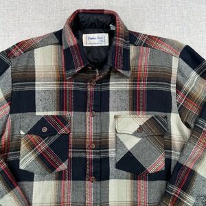 Vintage 70s Lumber Jack Plaid Shirt Jacket Mens M CPO Virgin Acrylic Flannel